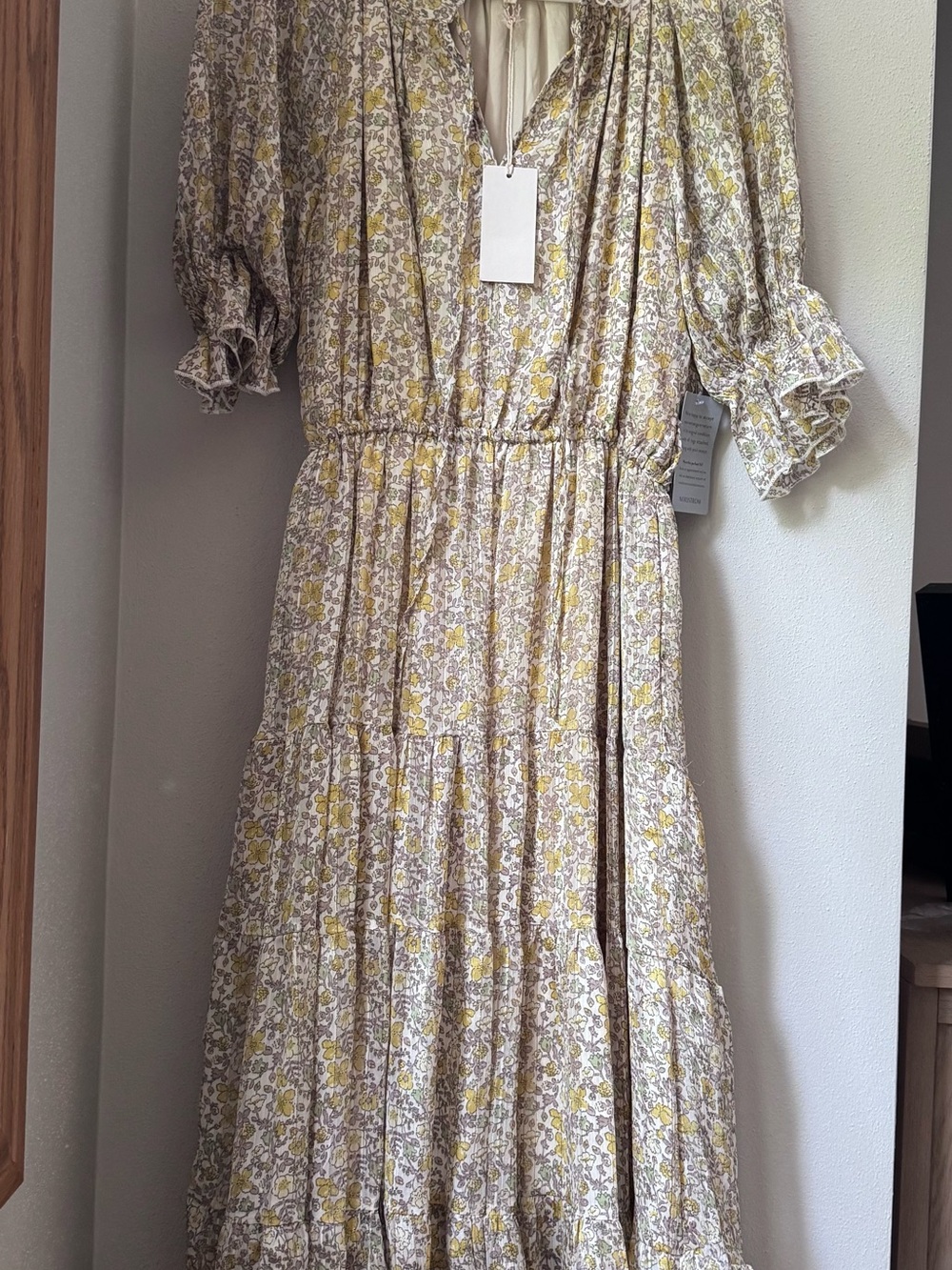 MELLODAY Yellow and Cream Floral Ruffle Maxi Dress